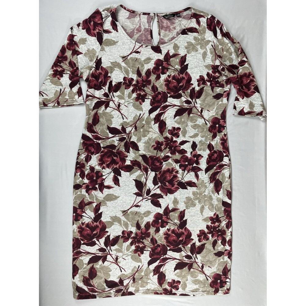 Mlle Gabrielle Midi Sweater Dress Women’s 3X Red Beige Floral Print Stretch